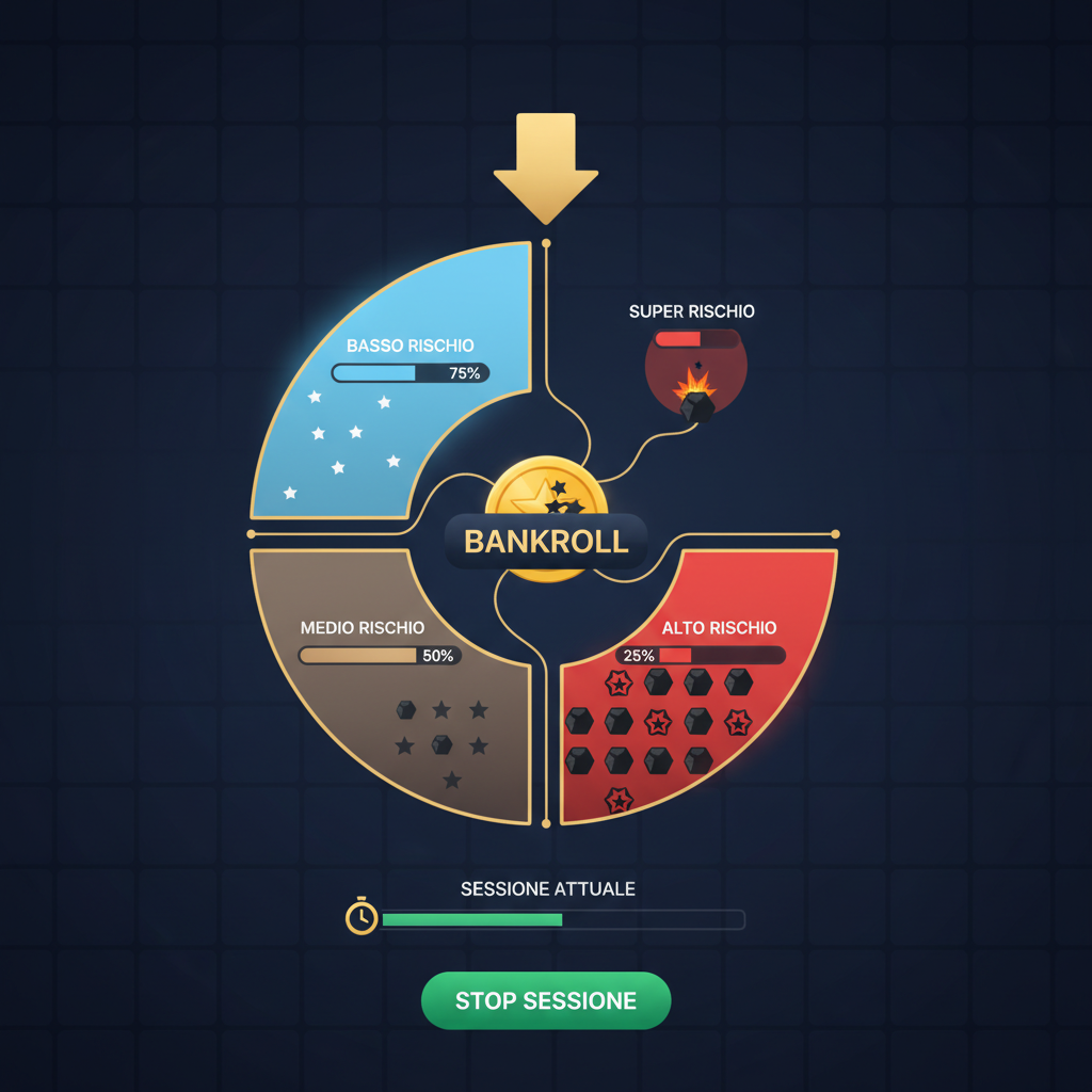 Schema di gestione del bankroll per Mines SPRIBE con divisione in tasche di rischio