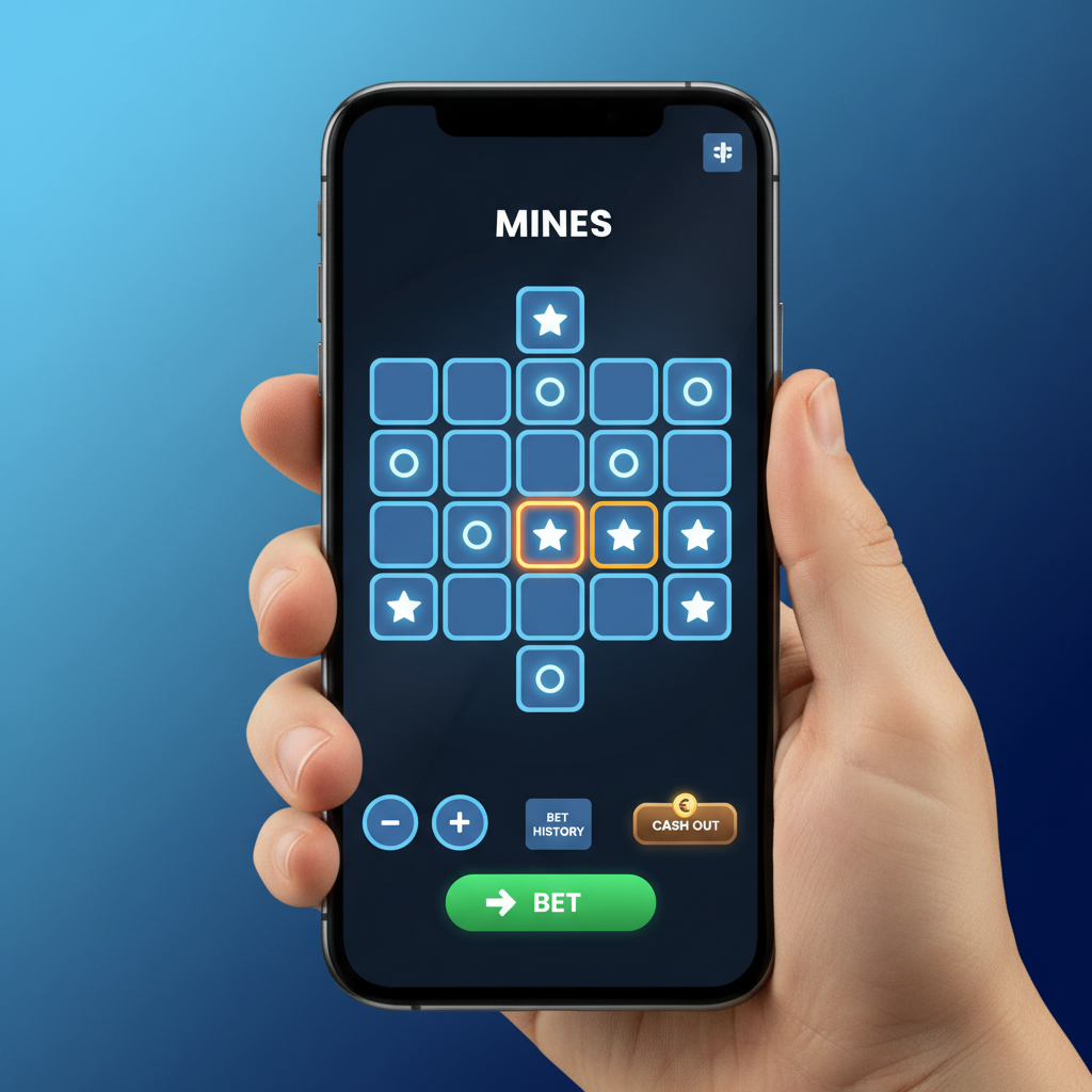 Mines SPRIBE su smartphone con griglia ottimizzata per touch screen e interfaccia mobile