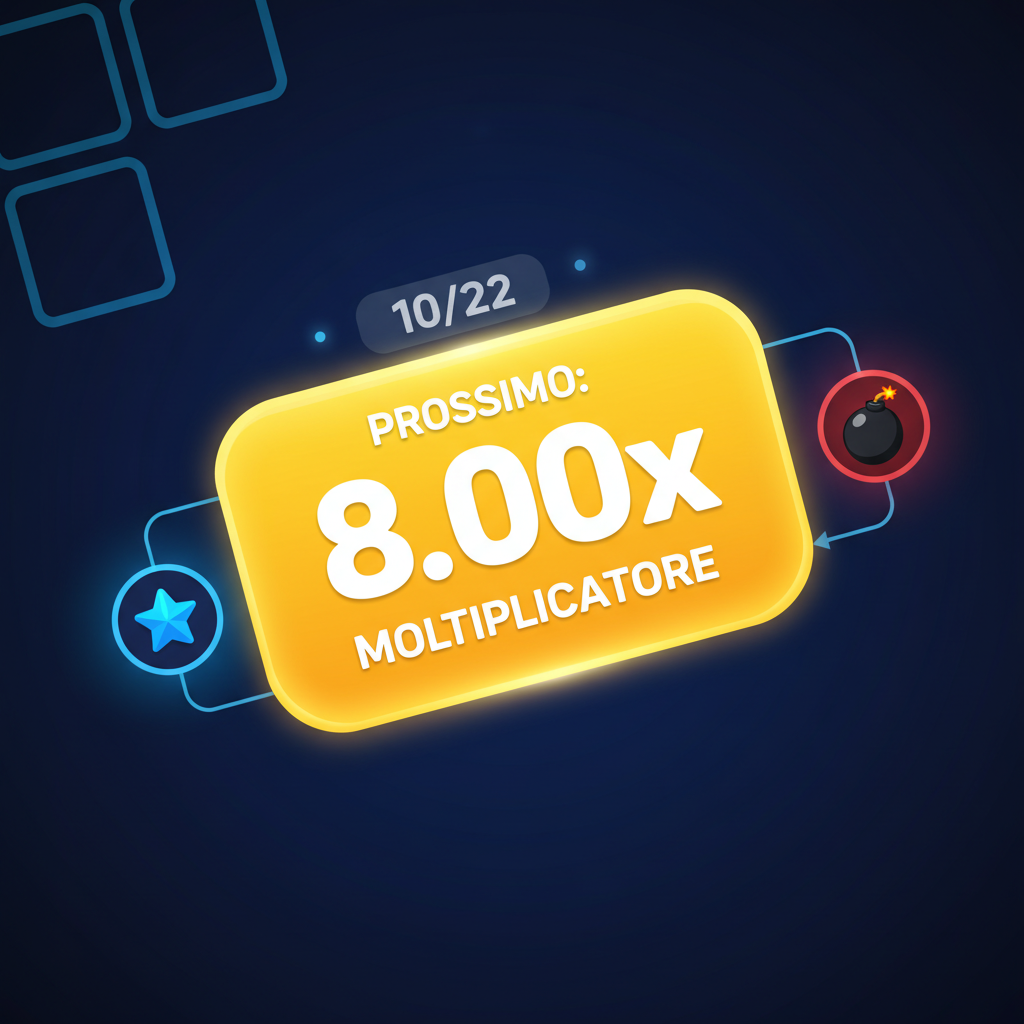 Badge giallo con moltiplicatori progressivi di Mines che aumentano ad ogni stella rivelata