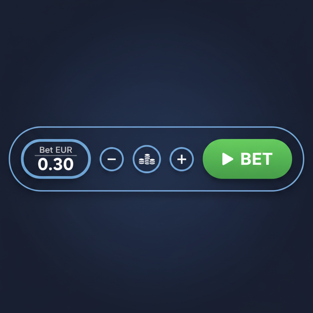 Pannello di scommessa di Mines con selettore importo, pulsanti più e meno e tasto BET verde