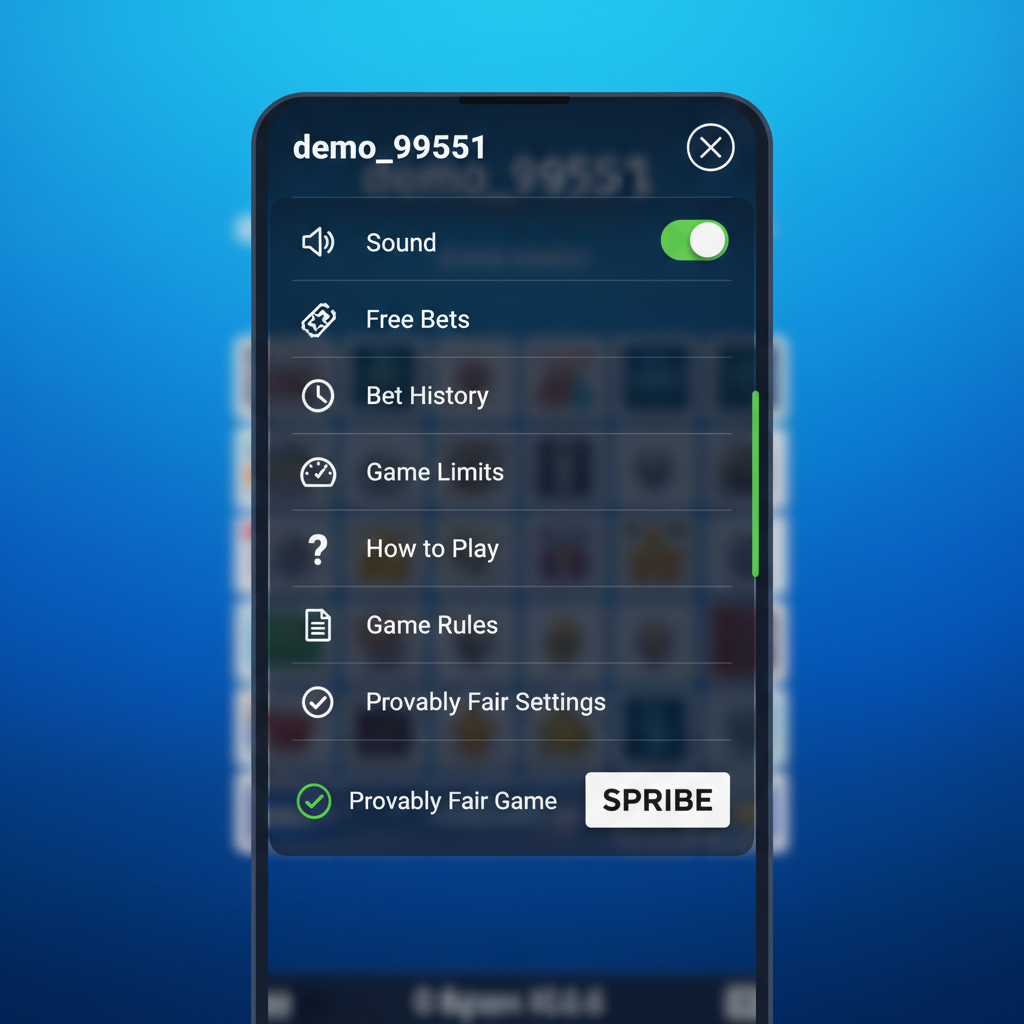 Mines SPRIBE - impostazioni di gioco su mobile